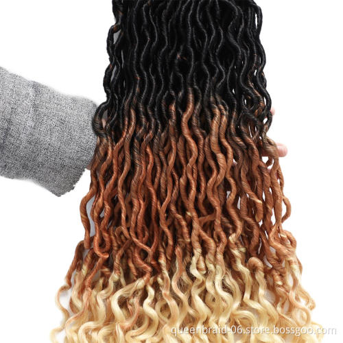 Goddess Locs Crochet Hair Wavy Faux Locs with Curly Ends Synthetic Braiding Hair Extension Dreadlocks Soku Ombre Twist Hair
